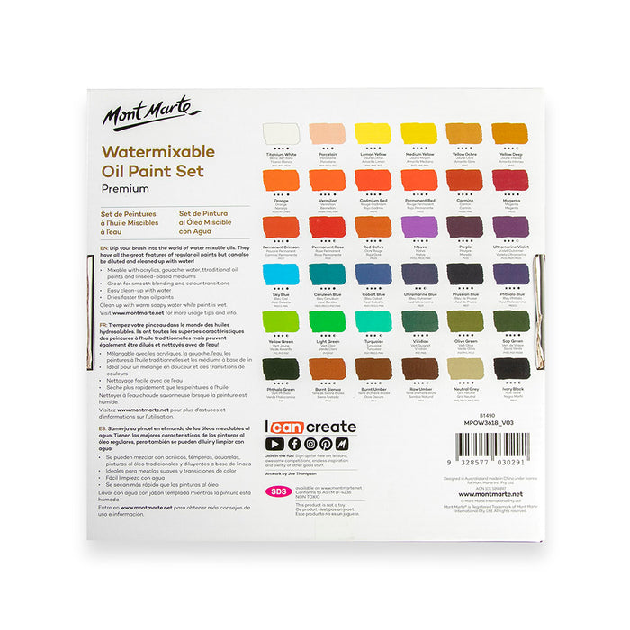 Water Mixable Oil Paint Set Premium 36pc x 18ml (0.6oz)