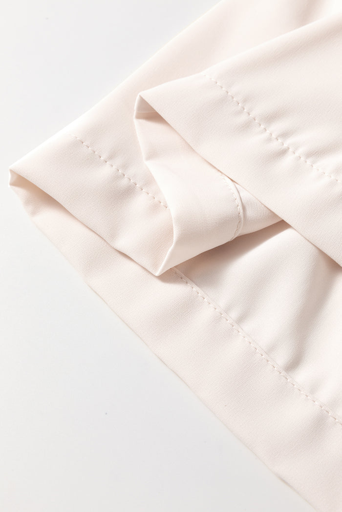 White Bow Tie Short Puff Sleeve Ruffle Hem Blouse 🇺🇸