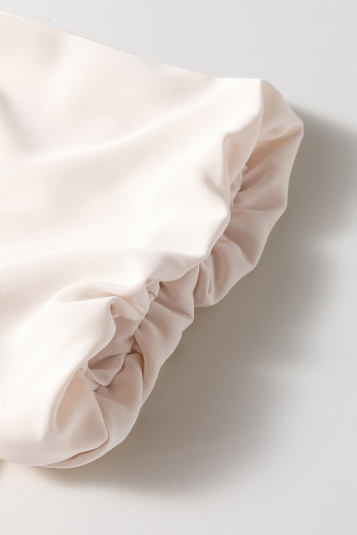 White Bow Tie Short Puff Sleeve Ruffle Hem Blouse 🇺🇸