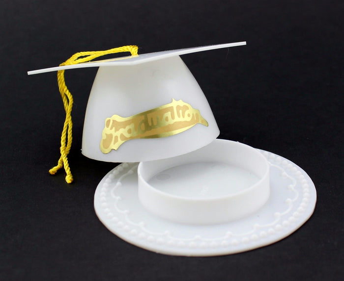 White Graduation Cap Favor Box 3.5 Inch Graduation Favor 12 Pieces - artcovecrafts.com