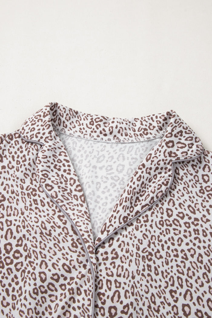 White Leopard Print Long Sleeve and Pants Pajamas Set 🇺🇸