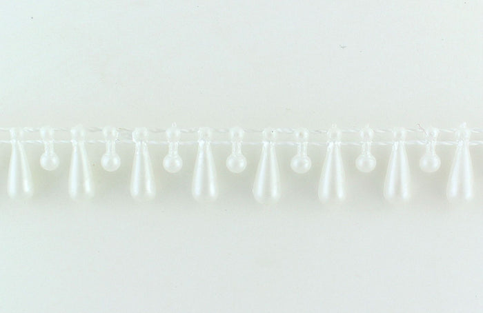 White Tear Drop Pearls Fussed Garland Strung Trim 10 Yard Roll
