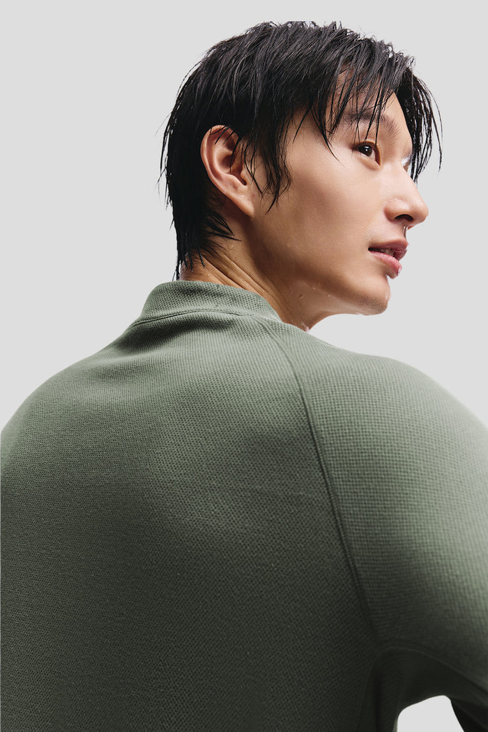 beneunder wickcore mens stand collar wicking base layer #color_sage green