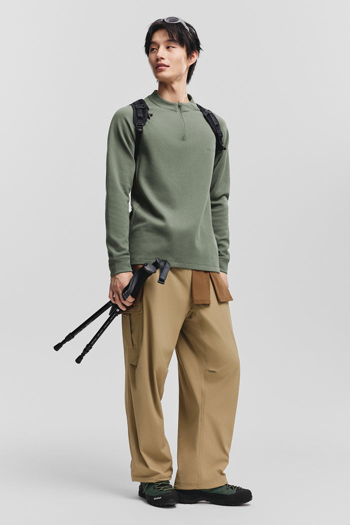 beneunder wickcore mens stand collar wicking base layer #color_sage green