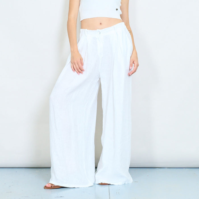 Wide-leg linen flowy trousers wholesale