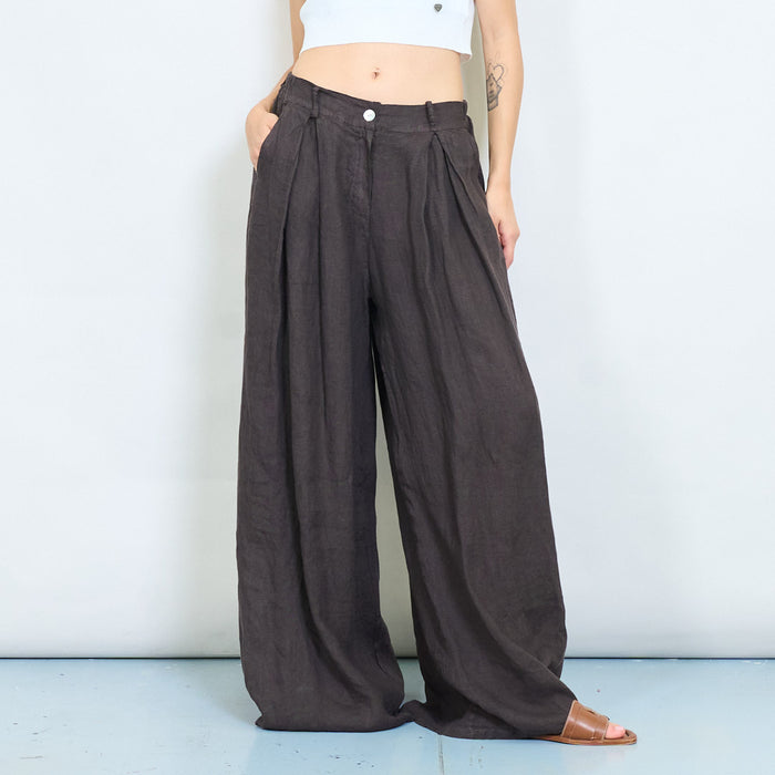 Wide-leg linen flowy trousers wholesale
