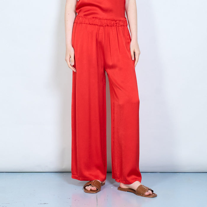 Wide leg satin feel pull-on trousers wholesale