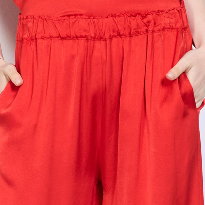 Wide leg satin feel pull-on trousers wholesale
