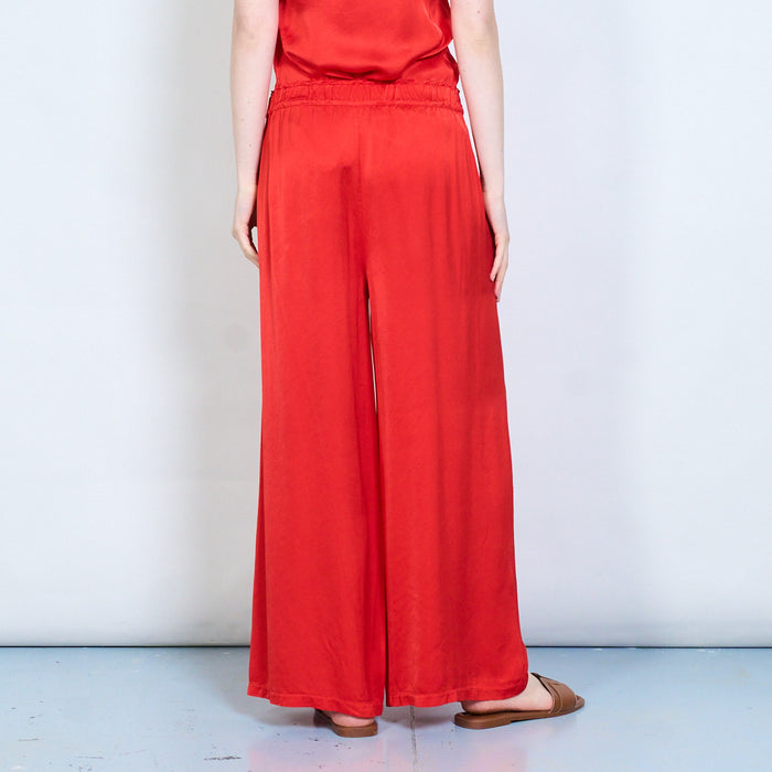 Wide leg satin feel pull-on trousers wholesale