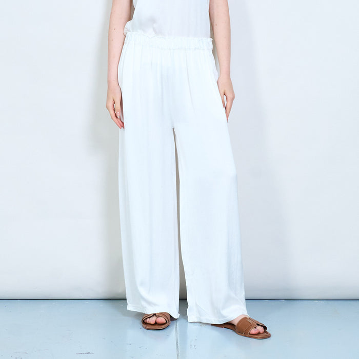 Wide leg satin feel pull-on trousers wholesale