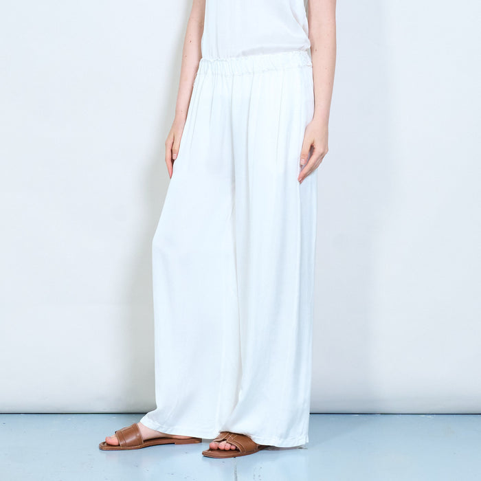 Wide leg satin feel pull-on trousers wholesale