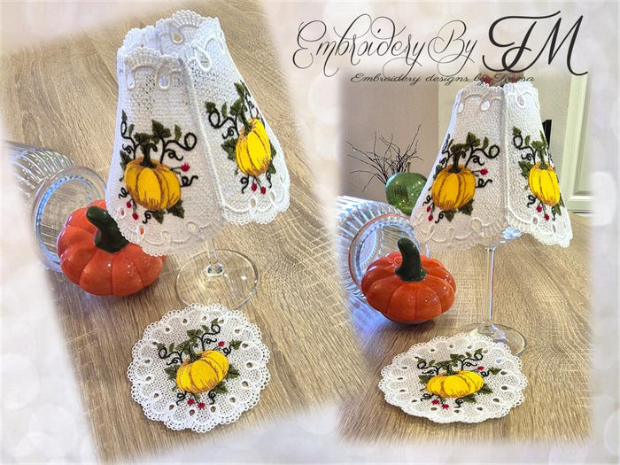 Wine glass shades with pumpkin TM/5x7 hoop