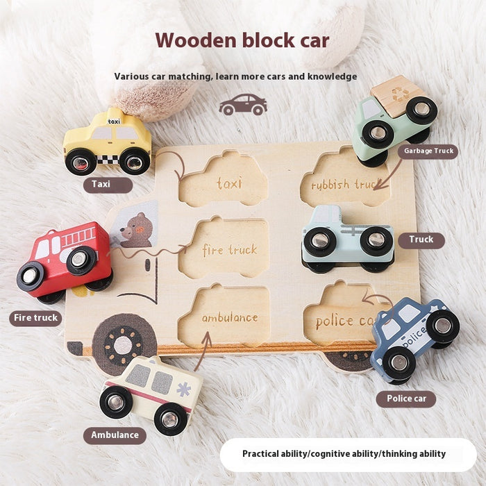 Wooden Three-dimensional Rolling Car Matching Puzzle Baby Early Education Educational Toys 🇨🇳