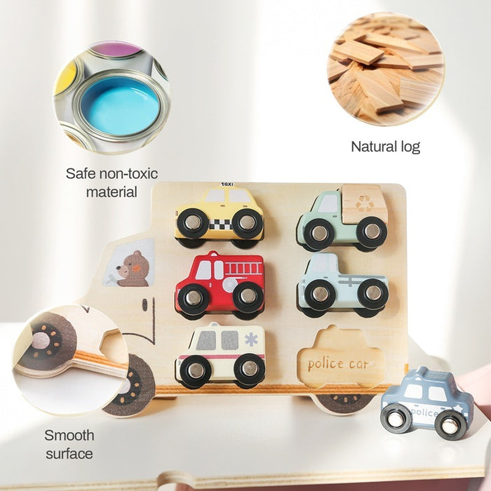 Wooden Three-dimensional Rolling Car Matching Puzzle Baby Early Education Educational Toys 🇨🇳