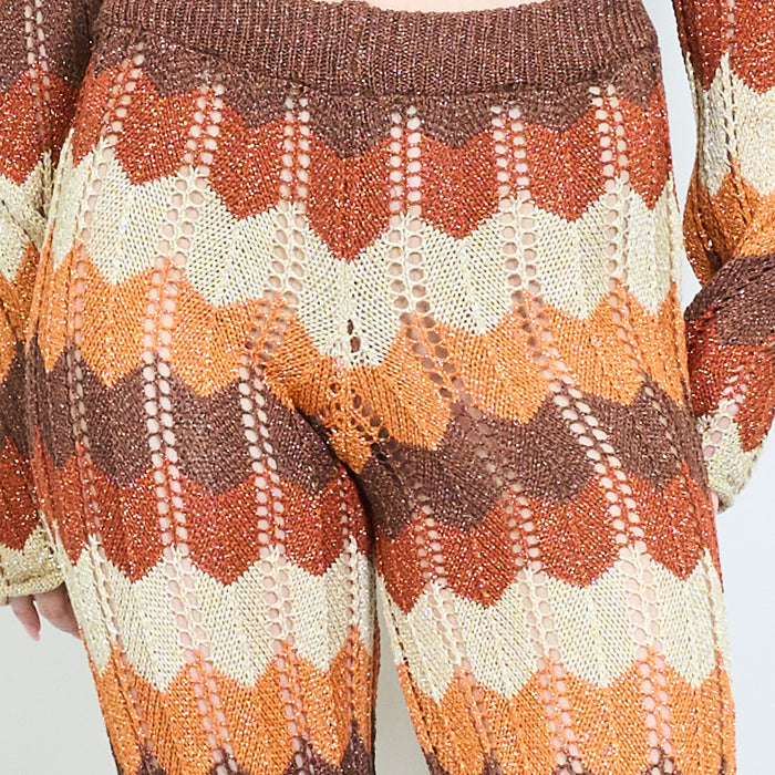 Zigzag crochet top and flared pants set wholesale