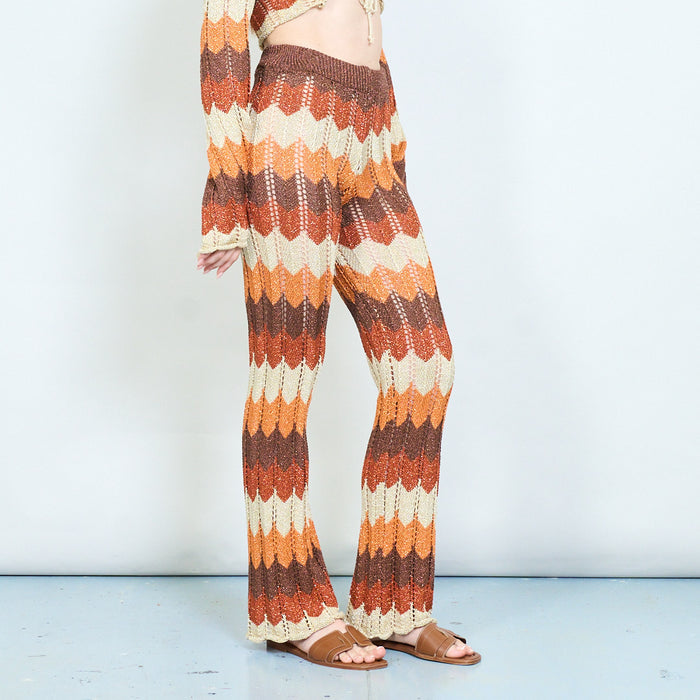 Zigzag crochet top and flared pants set wholesale