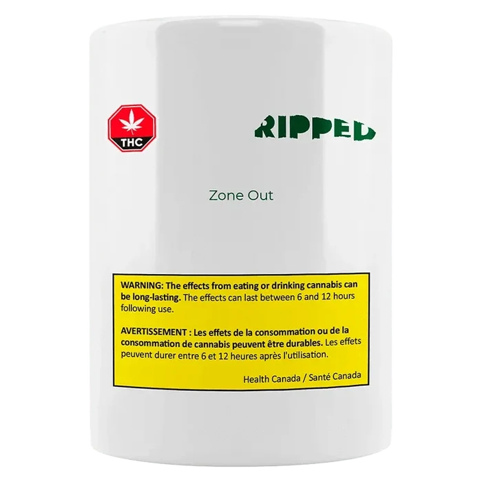 Front view of the Zone Out packaging with a black background and white text, displaying the brand name.